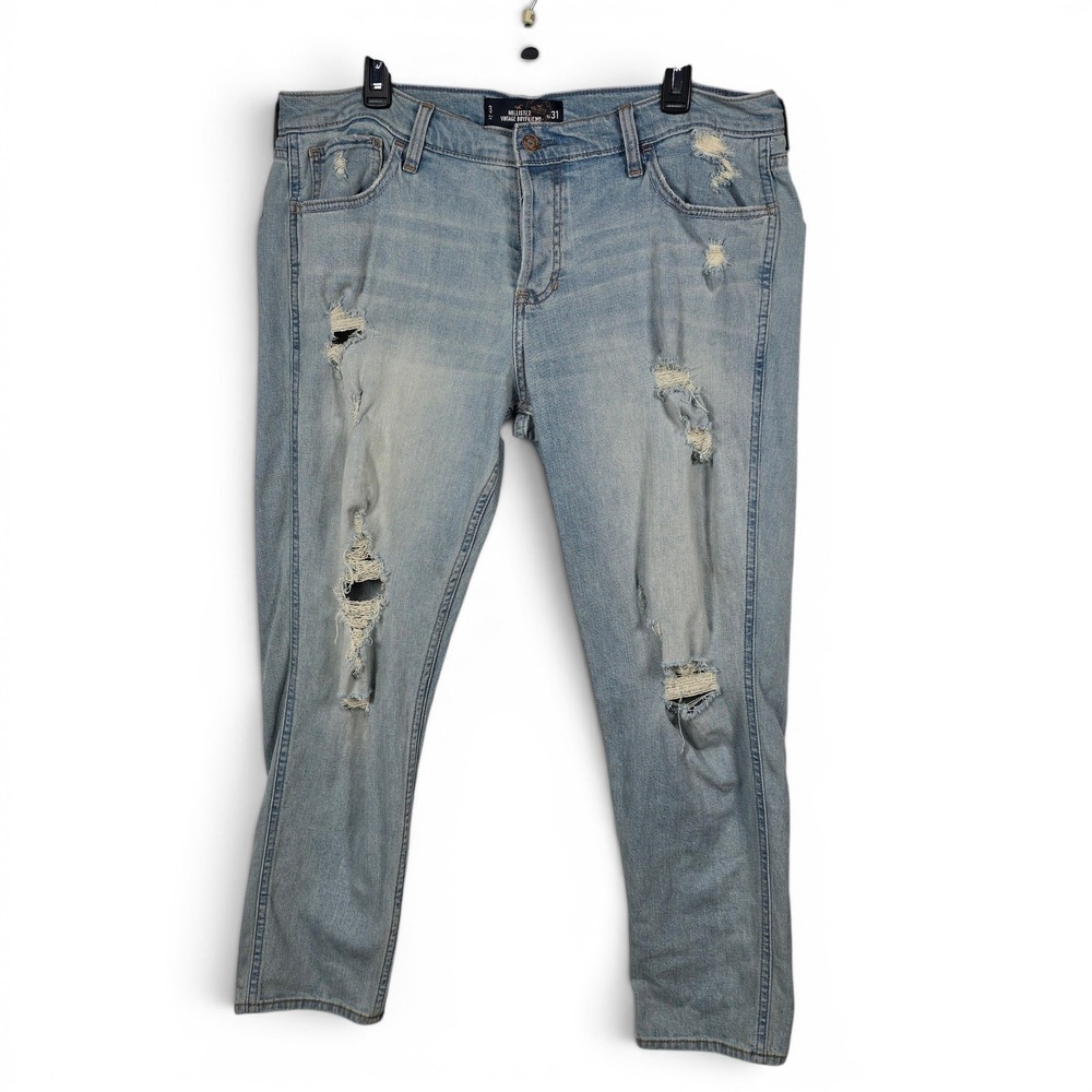 Hollister Vintage Boyfriend Jeans Light Wash Distressed Button Fly Womens 13 W31